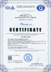 The certificate of management system ČSN EN ISO 9001:2009